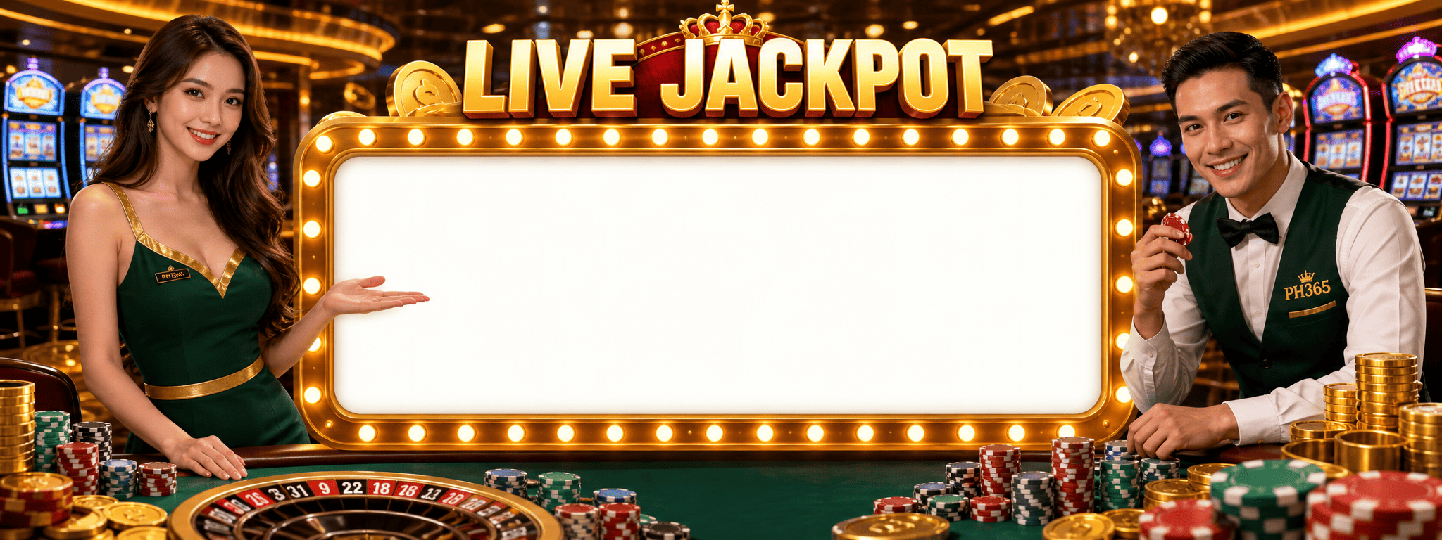PH365 live jackpot casino banner with real hosts and a jackpot display